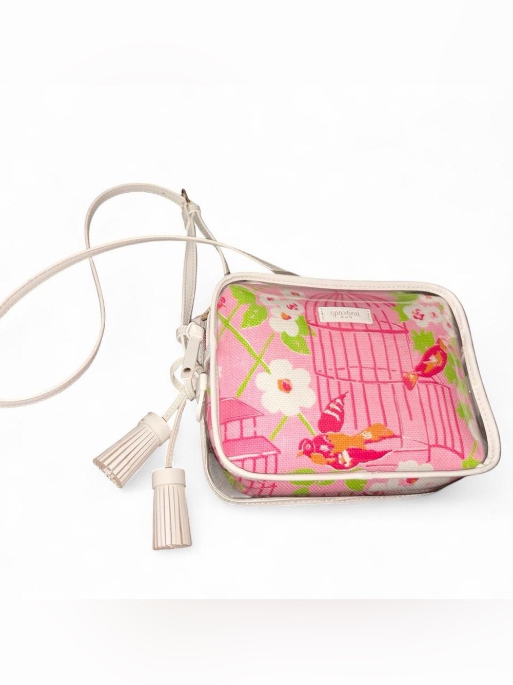 Spartina 449 Pink Floral & Bird Crossbody with Cream Trim
